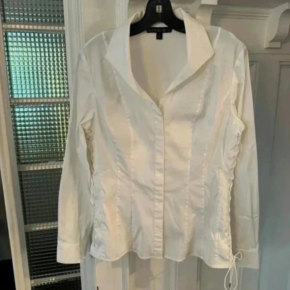 Lafayette 148 women’s button down white cotton shirt w/laced up sides size 6 - Picture 2 of 11